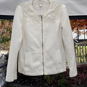 Chicos cream quilted zip jacket